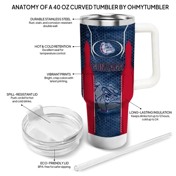 custom gonzaga bulldogs hexagon armor blue curved tumbler new arrival.webp