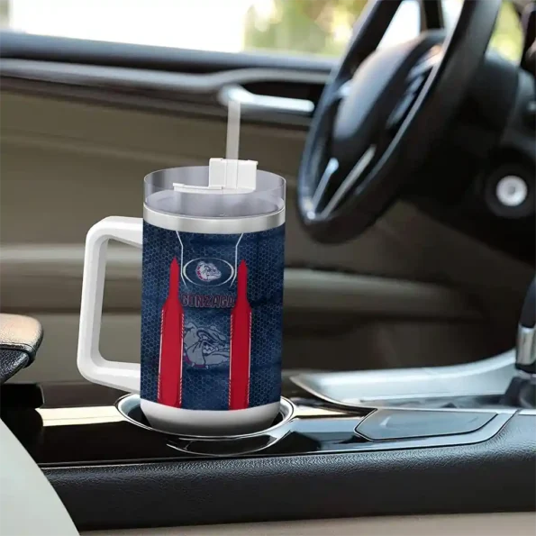 custom gonzaga bulldogs hexagon armor blue curved tumbler trendy.webp