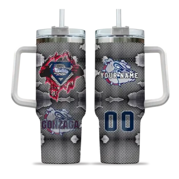 custom gonzaga bulldogs superman shield blue gray curved tumbler best selling.webp