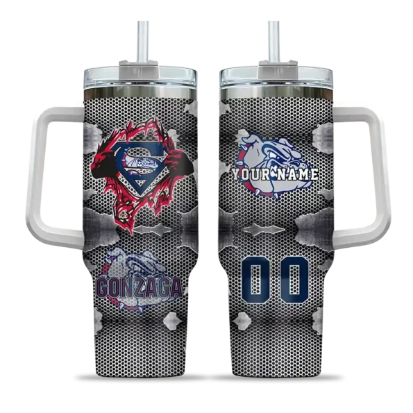custom gonzaga bulldogs superman shield blue gray curved tumbler best selling.webp