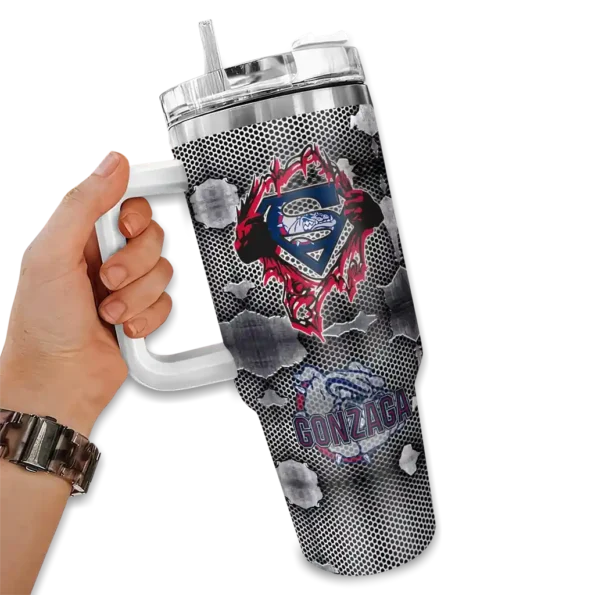 custom gonzaga bulldogs superman shield blue gray curved tumbler fashion forward.webp