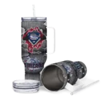custom gonzaga bulldogs superman shield blue gray curved tumbler best selling.webp