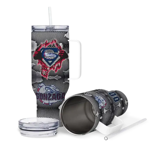 custom gonzaga bulldogs superman shield blue gray curved tumbler high quality.webp