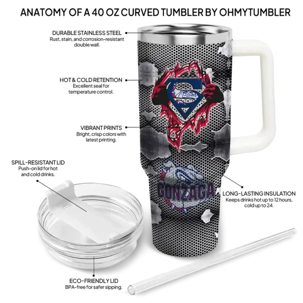 custom gonzaga bulldogs superman shield blue gray curved tumbler new arrival.webp