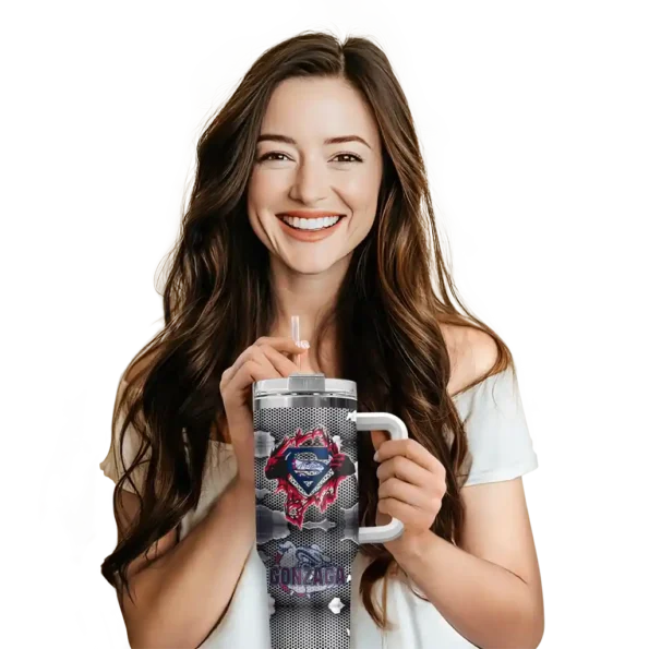 custom gonzaga bulldogs superman shield blue gray curved tumbler premium grade.webp