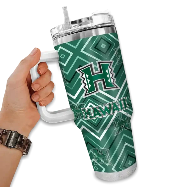 custom hawaii rainbow warriors bold diamonds green curved tumbler fashion forward.webp