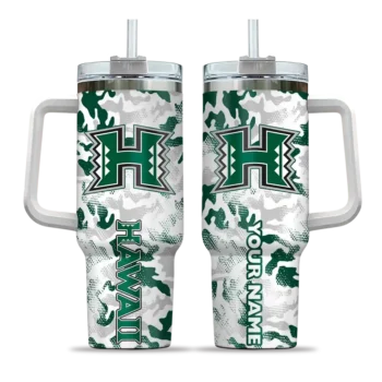 custom hawaii rainbow warriors camo mashup green white curved tumbler best selling.webp