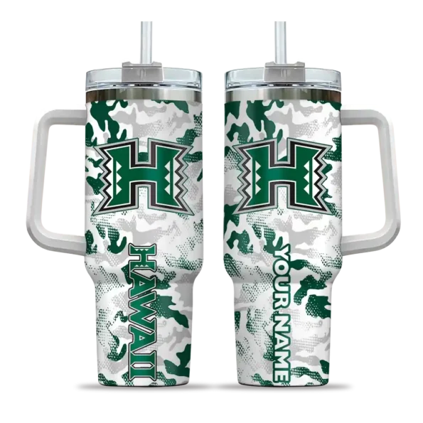 custom hawaii rainbow warriors camo mashup green white curved tumbler best selling.webp