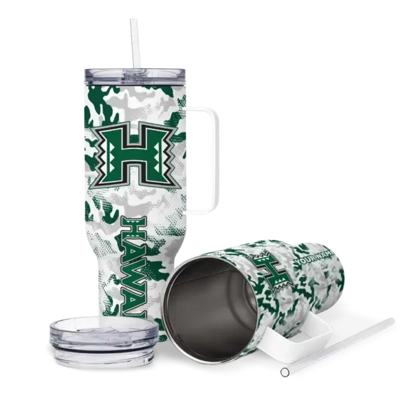 custom hawaii rainbow warriors camo mashup green white curved tumbler high quality.webp