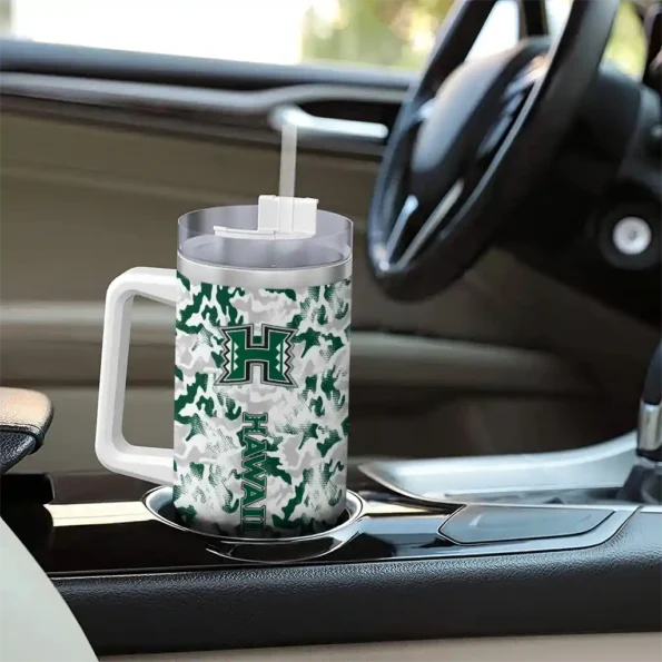 custom hawaii rainbow warriors camo mashup green white curved tumbler trendy.webp