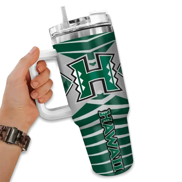 custom hawaii rainbow warriors chevron layers green curved tumbler fashion forward.webp