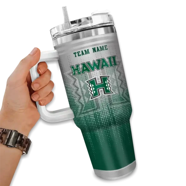 custom hawaii rainbow warriors gradient dots green curved tumbler fashion forward.webp