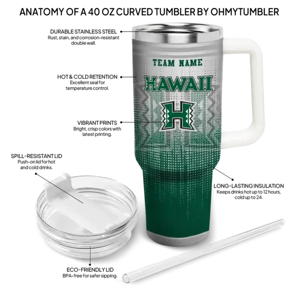 custom hawaii rainbow warriors gradient dots green curved tumbler new arrival.webp