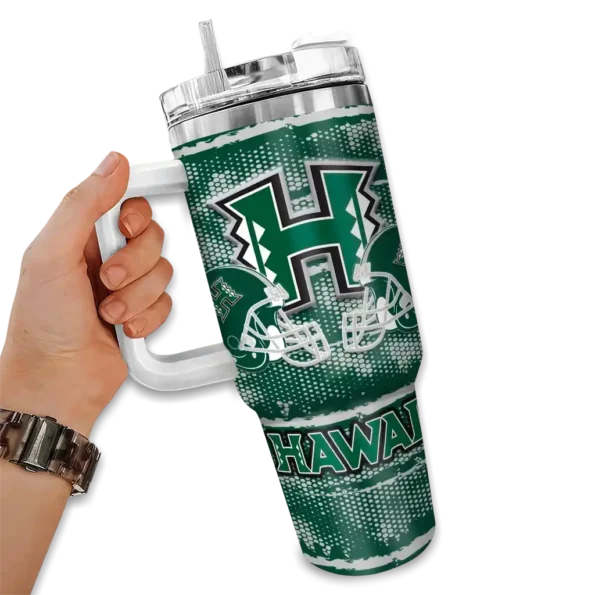custom hawaii rainbow warriors honey streaks green curved tumbler fashion forward.webp