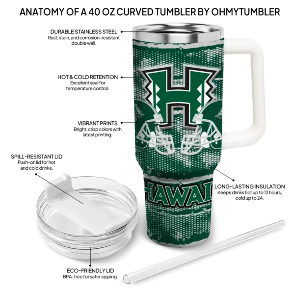 custom hawaii rainbow warriors honey streaks green curved tumbler new arrival.webp