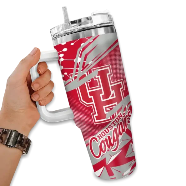 custom houston cougars abstract paths red curved tumbler fashion forward.webp