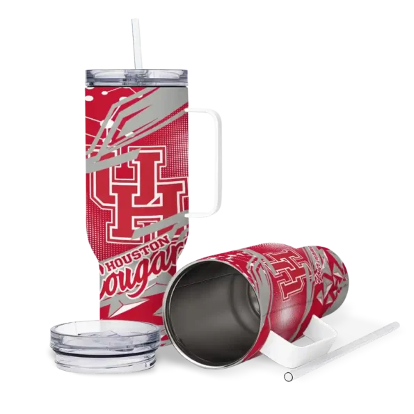 custom houston cougars abstract paths red curved tumbler high quality.webp