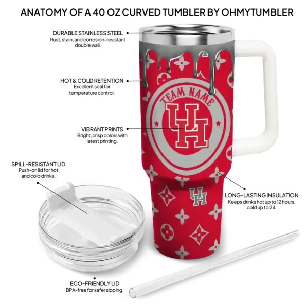 custom houston cougars bullseye drips red curved tumbler new arrival.webp