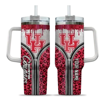 custom houston cougars leopard zipper red curved tumbler best selling.webp