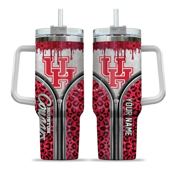 custom houston cougars leopard zipper red curved tumbler best selling.webp