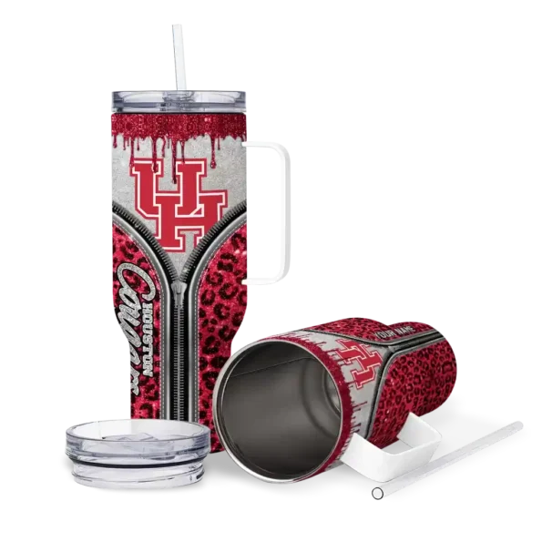custom houston cougars leopard zipper red curved tumbler high quality.webp