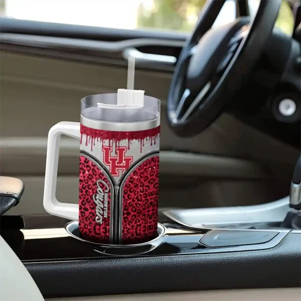 custom houston cougars leopard zipper red curved tumbler trendy.webp