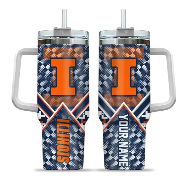 custom illinois fighting illini chevron angle blue curved tumbler best selling.webp