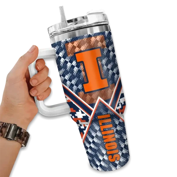 custom illinois fighting illini chevron angle blue curved tumbler fashion forward.webp