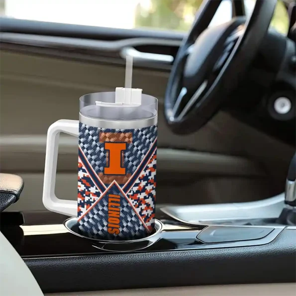 custom illinois fighting illini chevron angle blue curved tumbler trendy.webp