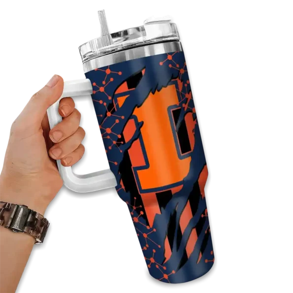 custom illinois fighting illini claw cut blue black curved tumbler fashion forward.webp