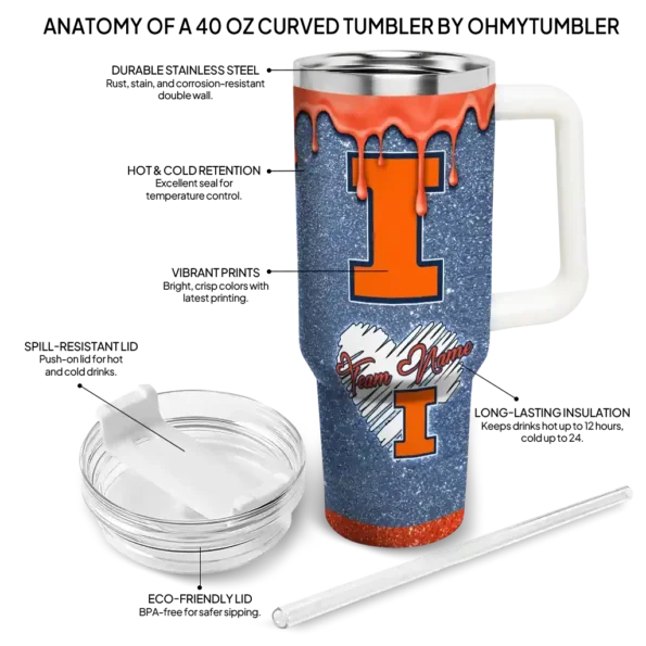 custom illinois fighting illini heart helmet motif blue curved tumbler new arrival.webp