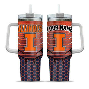 custom illinois fighting illini hex texture blue curved tumbler best selling.webp