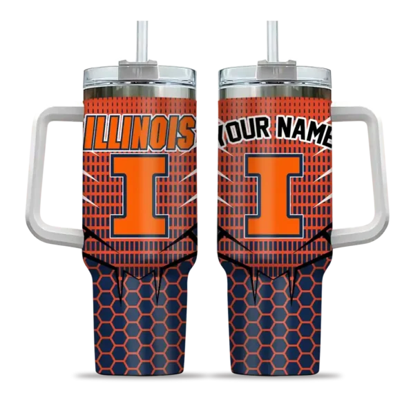 custom illinois fighting illini hex texture blue curved tumbler best selling.webp