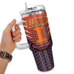 custom illinois fighting illini hex texture blue curved tumbler best selling.webp