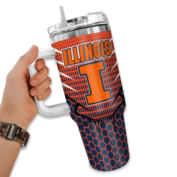 custom illinois fighting illini hex texture blue curved tumbler fashion forward.webp