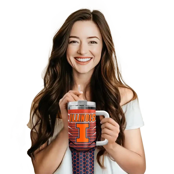 custom illinois fighting illini hex texture blue curved tumbler premium grade.webp