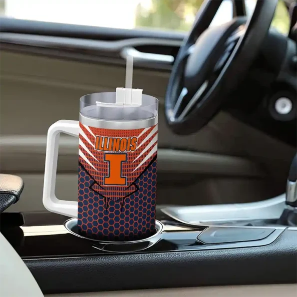 custom illinois fighting illini hex texture blue curved tumbler trendy.webp
