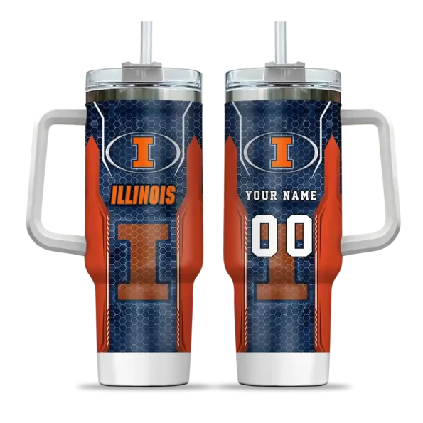 custom illinois fighting illini hexagon armor blue curved tumbler best selling.webp