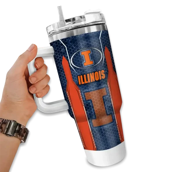 custom illinois fighting illini hexagon armor blue curved tumbler fashion forward.webp