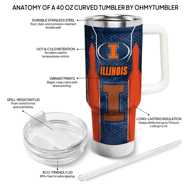 custom illinois fighting illini hexagon armor blue curved tumbler new arrival.webp
