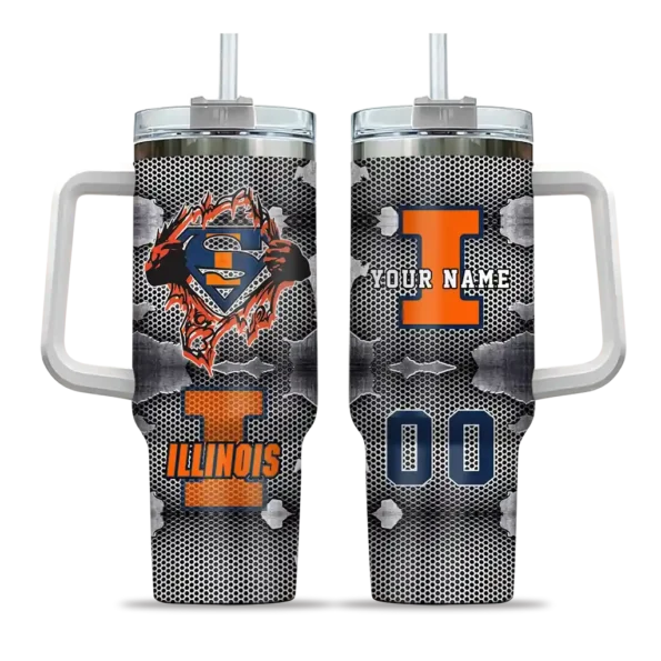 custom illinois fighting illini superman shield blue gray curved tumbler best selling.webp