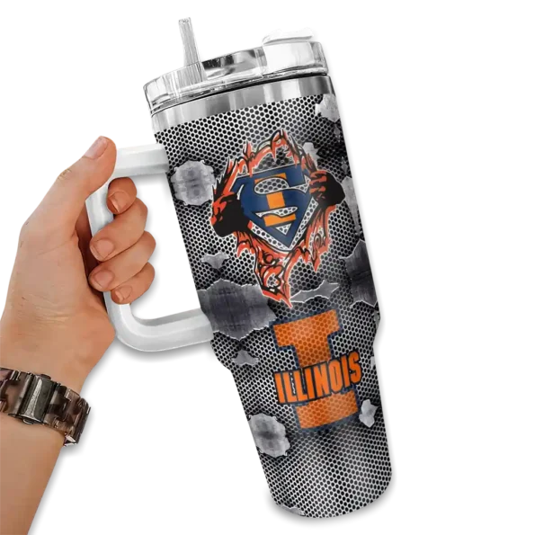 custom illinois fighting illini superman shield blue gray curved tumbler fashion forward.webp