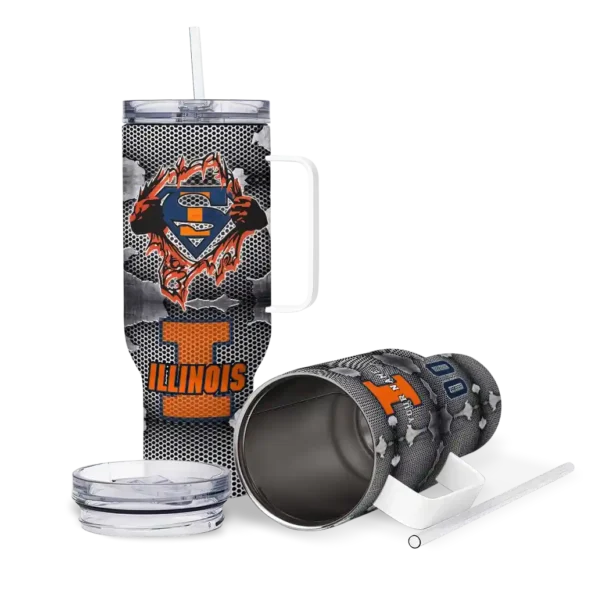 custom illinois fighting illini superman shield blue gray curved tumbler high quality.webp