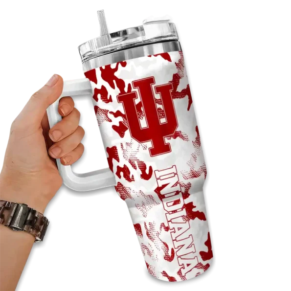custom indiana hoosiers camo mashup red white curved tumbler fashion forward.webp