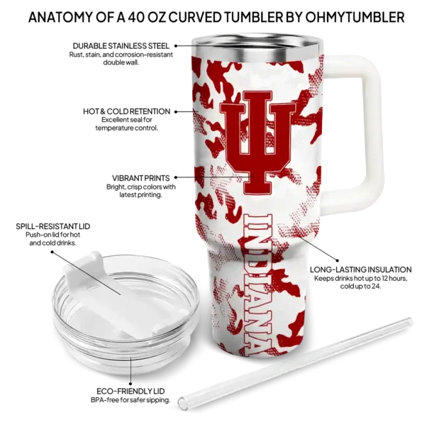 custom indiana hoosiers camo mashup red white curved tumbler new arrival.webp