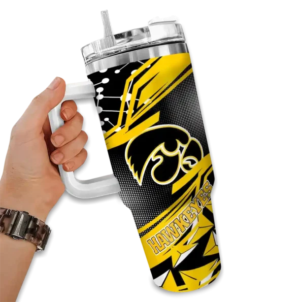 custom iowa hawkeyes abstract paths black curved tumbler fashion forward.webp