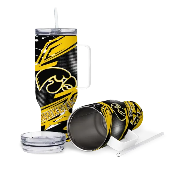 custom iowa hawkeyes abstract paths black curved tumbler high quality.webp