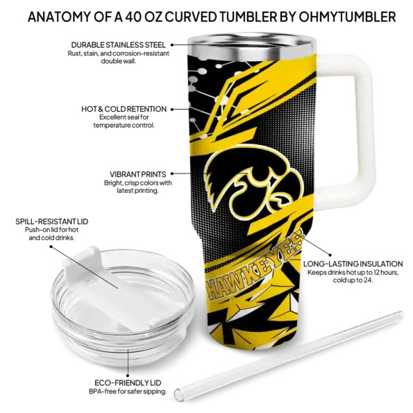 custom iowa hawkeyes abstract paths black curved tumbler new arrival.webp