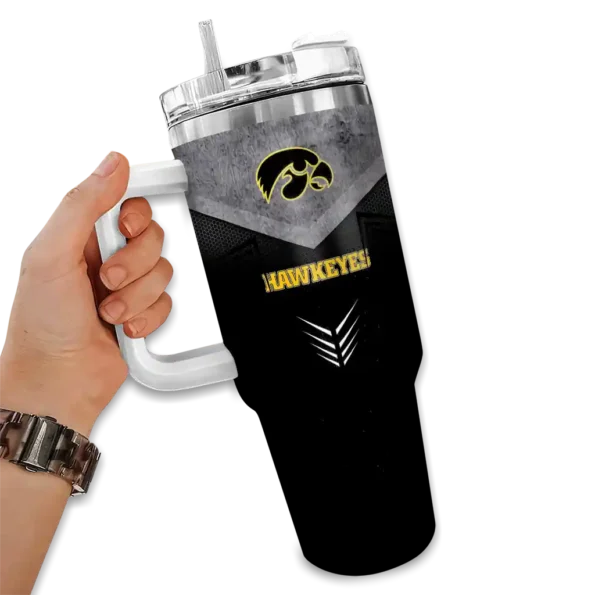 custom iowa hawkeyes arrow armor black curved tumbler fashion forward.webp