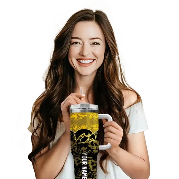 custom iowa hawkeyes chevron stripe black curved tumbler premium grade.webp